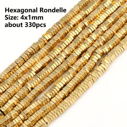 Gold Plated Hematite Beads | 4mm Heart, Cube, Rondelle & Irregular Spacer Beads | 15-Inch Jewelry-Making Strand