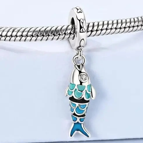 Fish Charm | Sterling Silver Ocean Charm | Fits European Style Bracelets & Necklaces | DIY Jewelry Supply