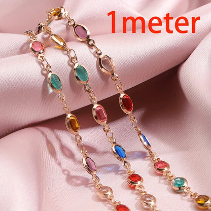 Crystal Bead Chain | 39.4-Inch Copper Chain (1 meter) | Colorful Necklace, Bracelet & DIY Jewelry Making Supplies