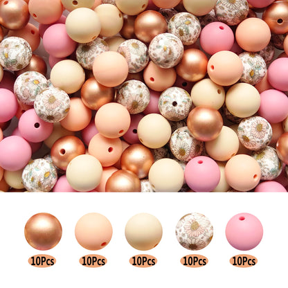 15mm Printed Silicone Beads | Mixed Round Focal Beads | DIY Pens, Keychains, Badge Reels & Jewelry Making Supplies
