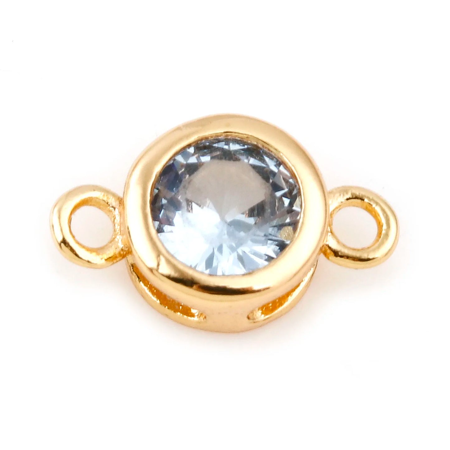 Gold Birthstone Connector Charms | Copper Round Cubic Zirconia Links | 2-Piece DIY Necklace, Bracelet & Earring Jewelry Findings