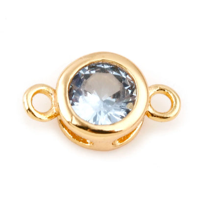 Gold Birthstone Connector Charms | Copper Round Cubic Zirconia Links | 2-Piece DIY Necklace, Bracelet & Earring Jewelry Findings