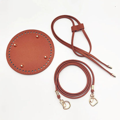 Brown leather lanyard with round leather patch on a white background