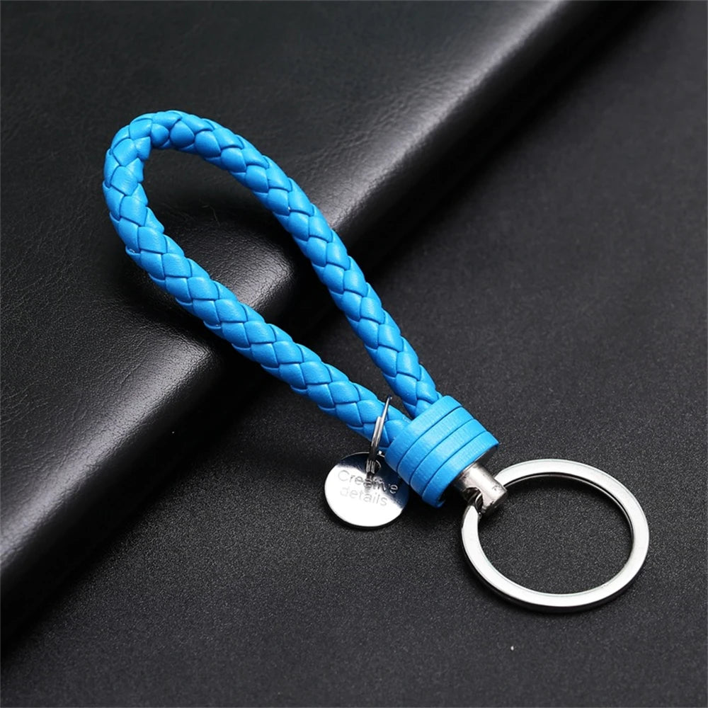 Braided PU Leather Keychain | Woven Rope Keyring with Metal Clasp | DIY Bag Charm, Key Holder & Craft Accessory