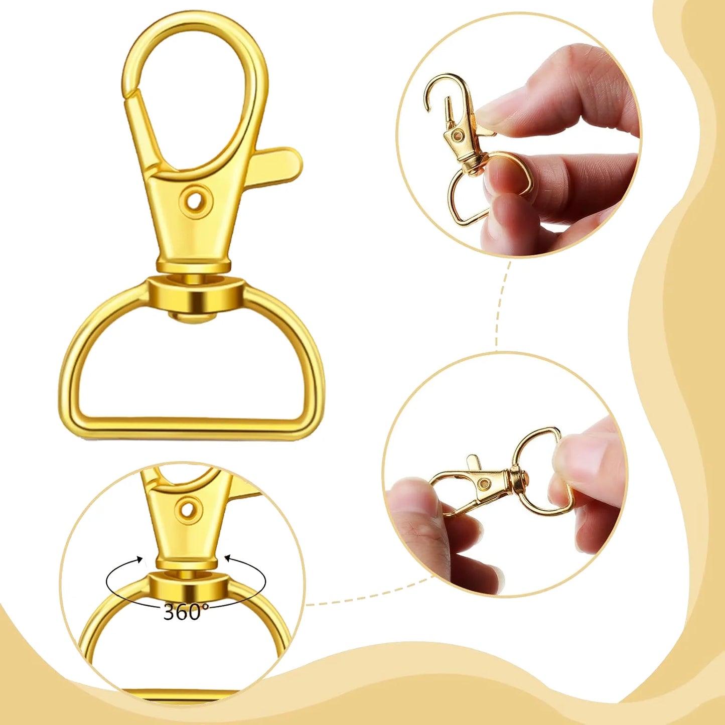 Swivel Clasp & D Ring Set | 15pc Lobster Claw Snap Hooks, D Rings & Slider Clasps | Keychain, Lanyard & DIY Craft Hardware