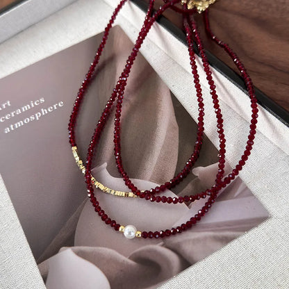 Red Pearl Bead Necklace | Glass Statement Necklace | Elegant Collarbone Jewelry Gift for Women