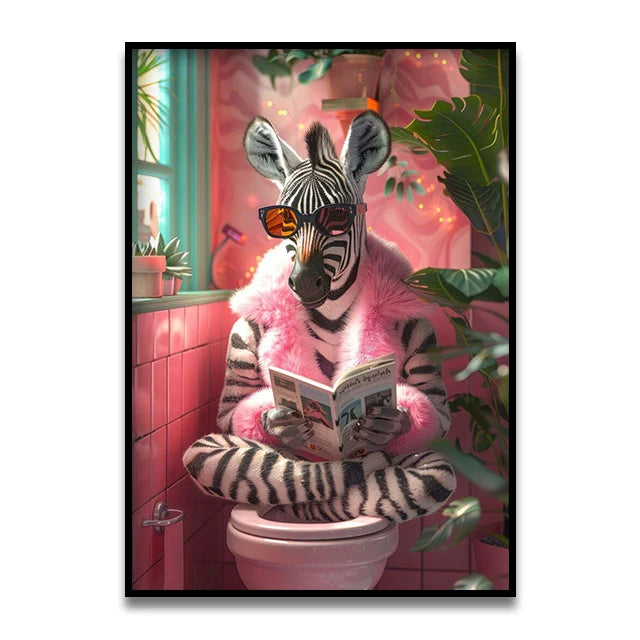 Bathroom Cat Reading on Toilet Canvas Wall Art Print Poster Funny Animal Decor Painting Home Room Decor Gift Unframed