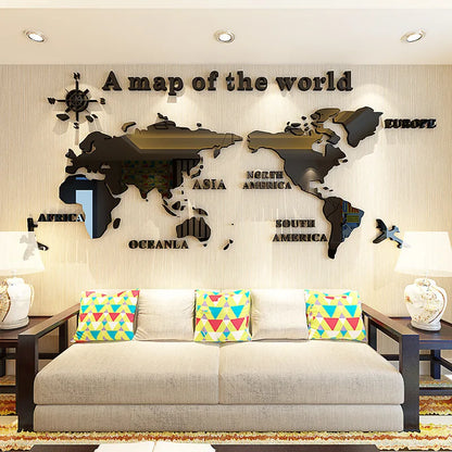 1Pc World Map Wall Stickers Acrylic Creative 3D TV backdrop Wallpaper Decoration Home Living Room Office Interior Decorative
