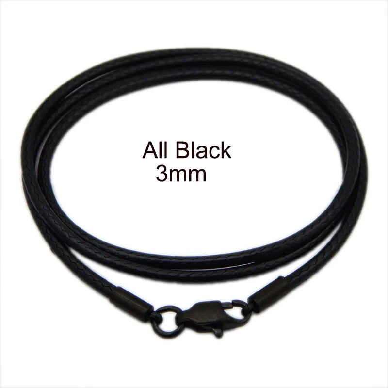 Waxed Leather Cord Necklace | Stainless Steel Clasp Pendant Chain | Adjustable 40–70cm for Men & Women
