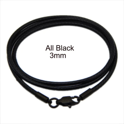Waxed Leather Cord Necklace | Stainless Steel Clasp Pendant Chain | Adjustable 40–70cm for Men & Women