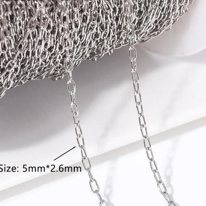 Silver chain with visible size measurement on a white background