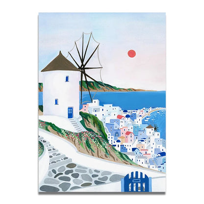 Santorini Lisbon Canvas Wall Art Print Poster Lake Como Central Park Decorative Painting Travel Mural Home Decor Gift Unframed