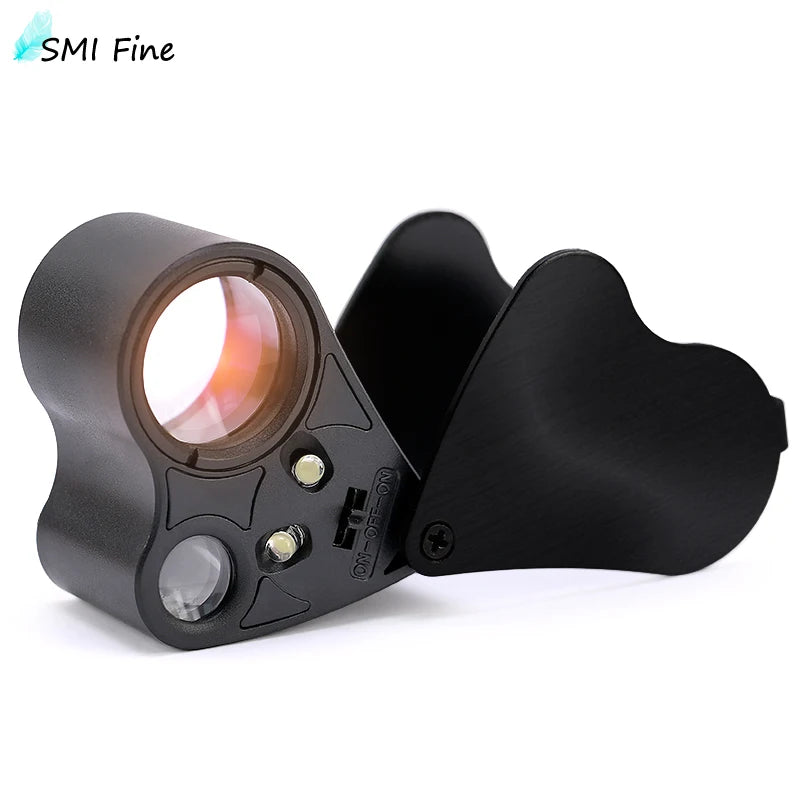 Black magnifier lens on a white background, featuring SMI Fine branding.