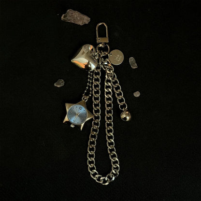 Heart Watch Bag Charm | Functional Clock Keychain | Purse & Backpack Charm with Heart, Key & Crystal Accents