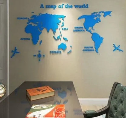 1Pc World Map Wall Stickers Acrylic Creative 3D TV backdrop Wallpaper Decoration Home Living Room Office Interior Decorative