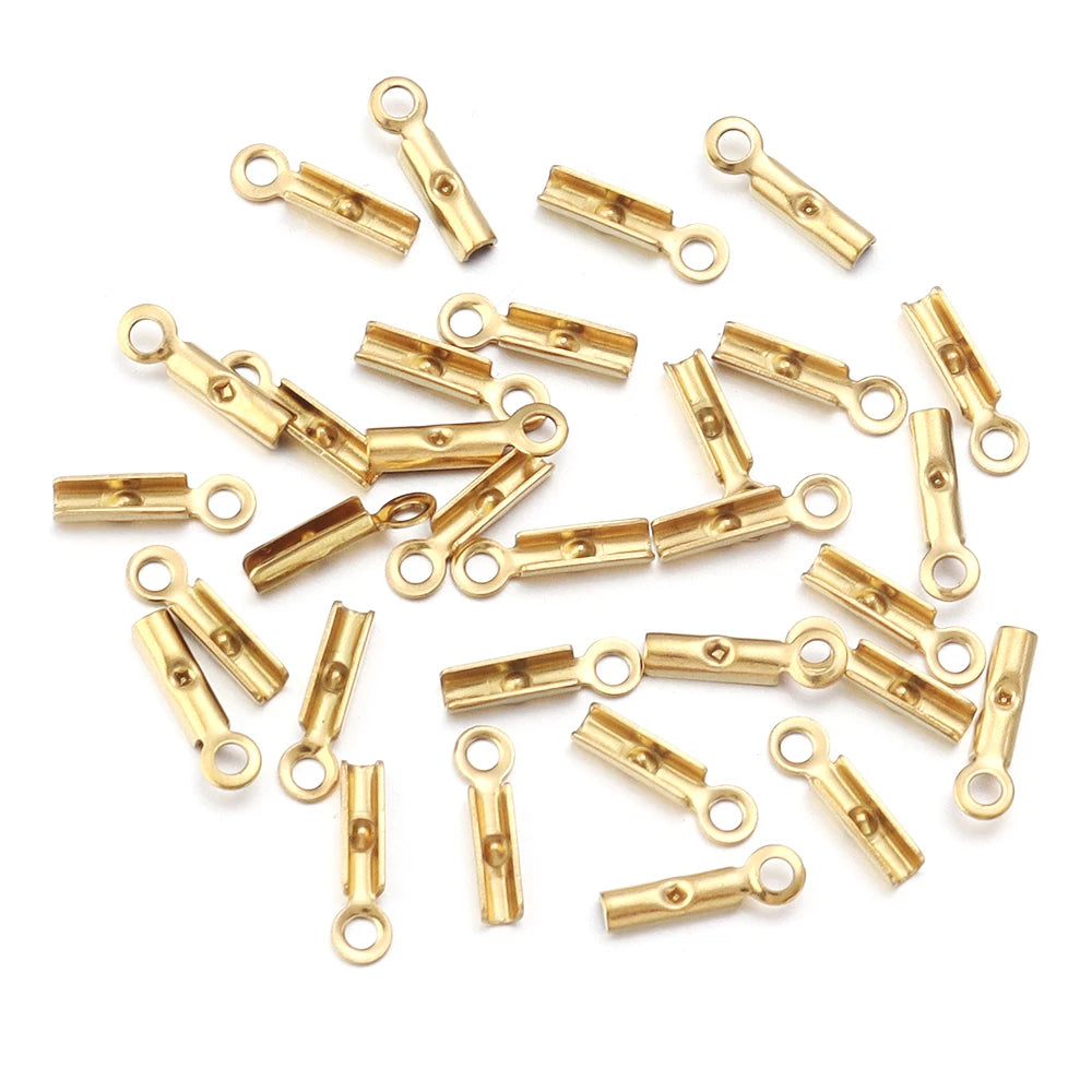 Stainless Steel Cord End Caps for Jewelry Making | Fold-Over Crimp Connectors for Leather Cord & Bracelets | Bead Caps for Jewelry