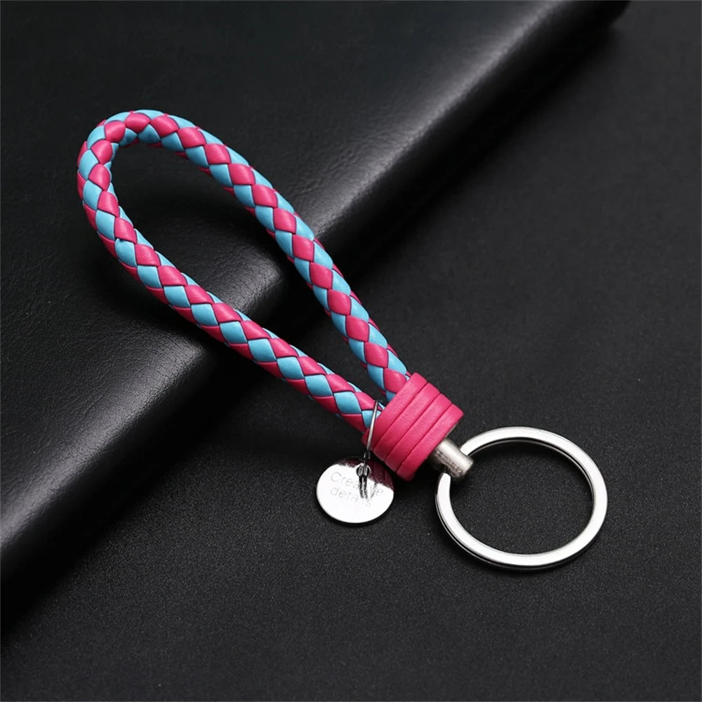 Braided PU Leather Keychain | Woven Rope Keyring with Metal Clasp | DIY Bag Charm, Key Holder & Craft Accessory