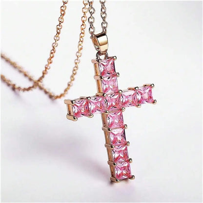 Jesus Cross Necklace | Gold Crystal Cross Pendant for Women | Christian Faith Jewelry Gift