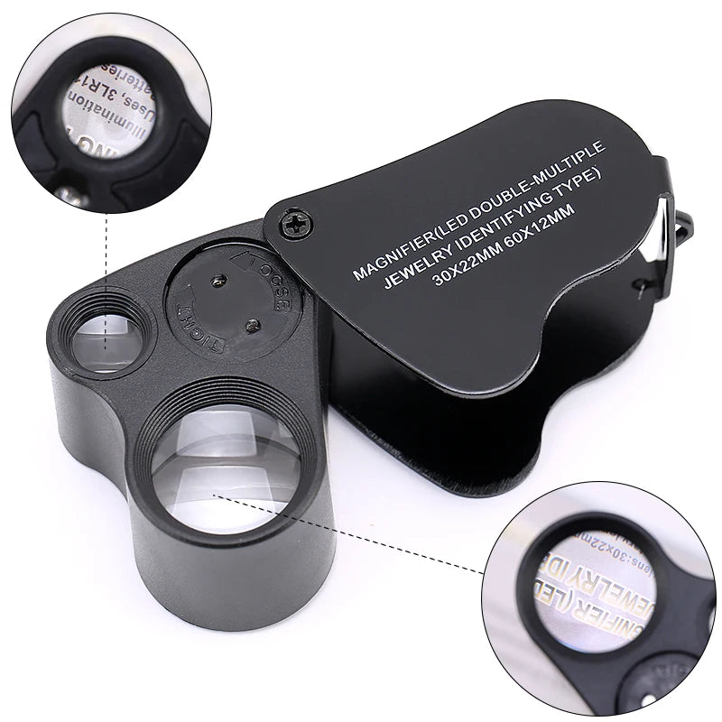 Jewelry magnifier with LED light on a white background