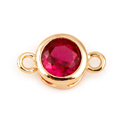 Gold Birthstone Connector Charms | Copper Round Cubic Zirconia Links | 2-Piece DIY Necklace, Bracelet & Earring Jewelry Findings