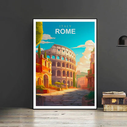 World Travel Cities Posters Prints Rome Japan Paris Travel Landmark Landscape Canvas Painting Wall Art Living Room Home Decor