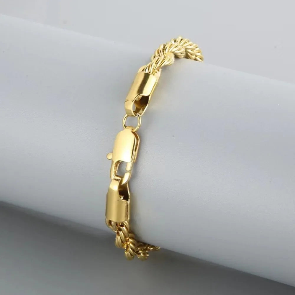 4mm Sterling Silver Chain Bracelet | 8 Inch 925 Stamped Bracelet | Gold or Silver Color Charm Bracelet for Jewelry Making