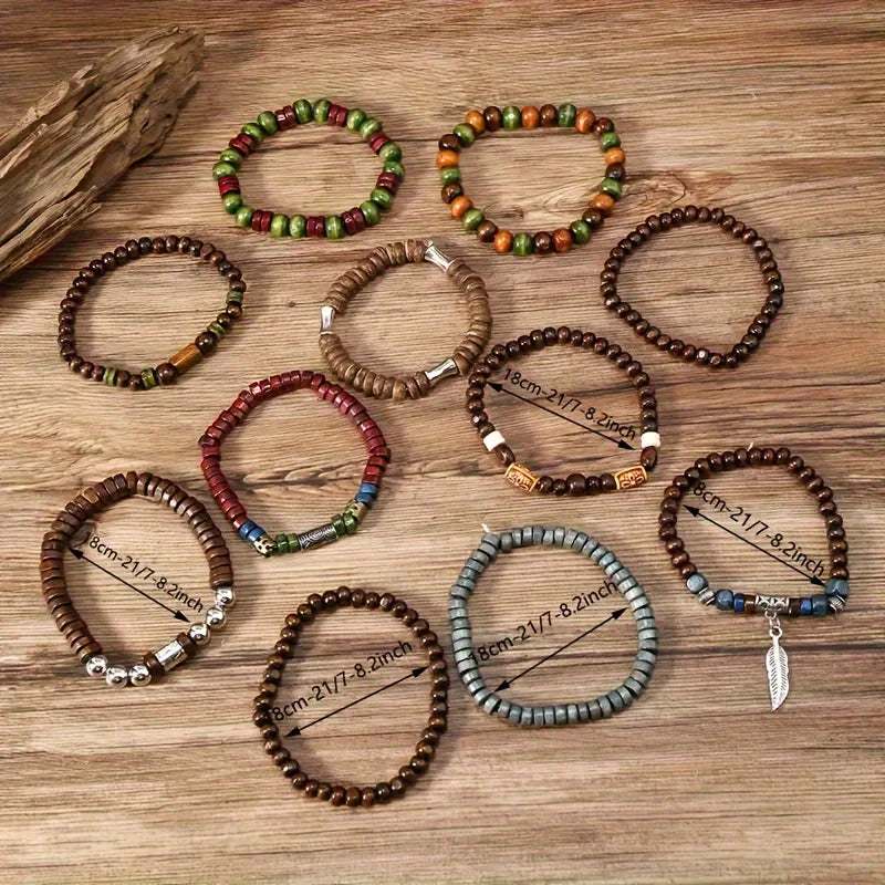 10pc Boho Bracelet Set | Vintage Leaf Bracelets for Charms, Beads & DIY Jewelry Making | Bracelet Bases for Men &amp; Women