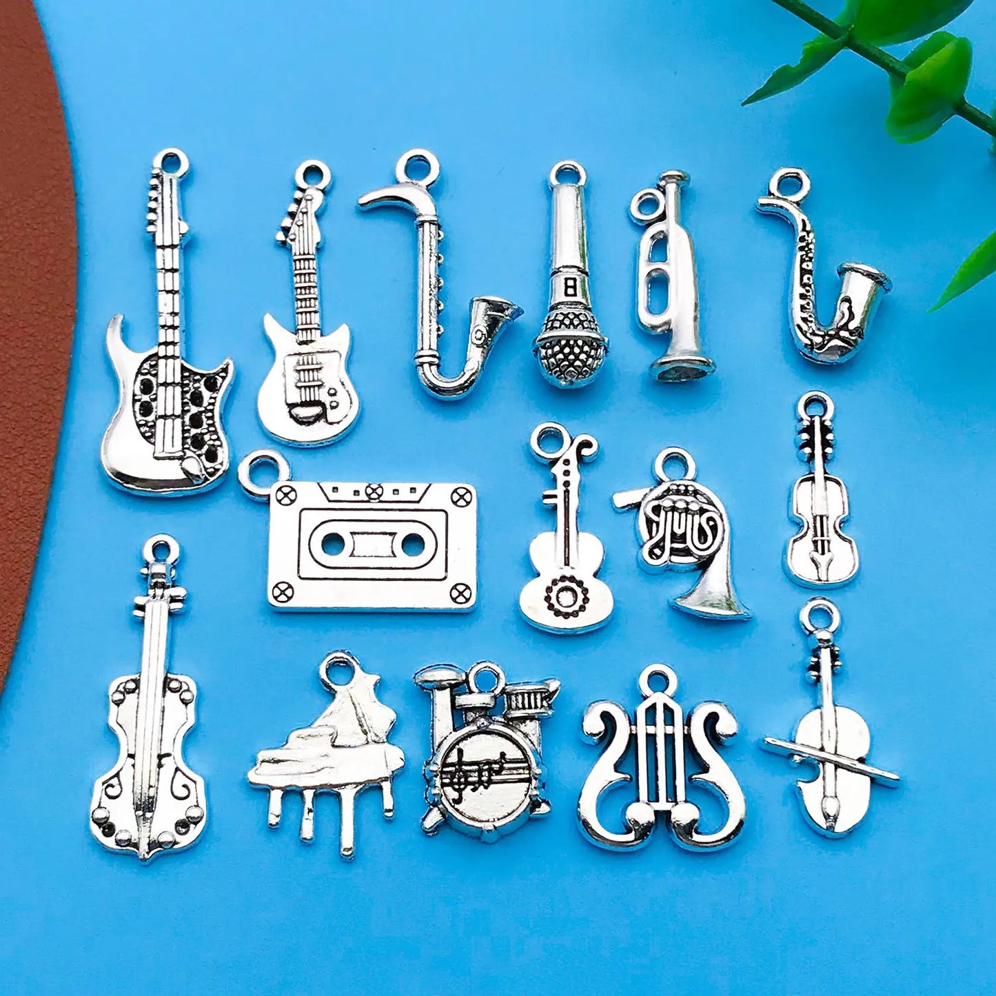 15-Piece Antique Silver Musical Instrument Charms | Guitar, Piano & Violin Pendants | DIY Jewelry Making Supplies