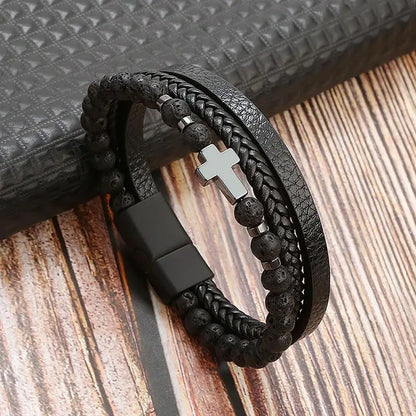 Men’s Multilayer Leather Bracelet | Handwoven Design with Magnetic Alloy Clasp