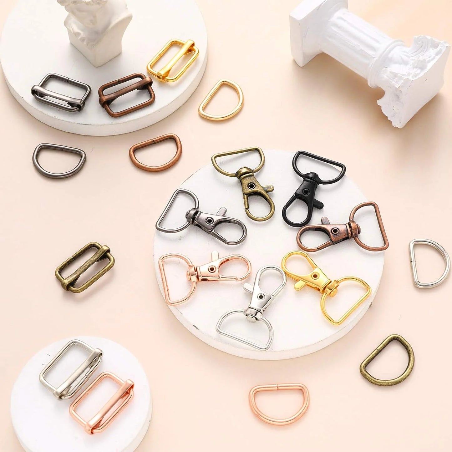 Swivel Clasp & D Ring Set | 15pc Lobster Claw Snap Hooks, D Rings & Slider Clasps | Keychain, Lanyard & DIY Craft Hardware