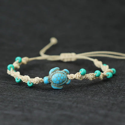 Turtle Charm Bracelet Base | Adjustable Woven Wax Rope Bracelet with 4mm Beads | DIY Beach Bracelet for Adding Charms
