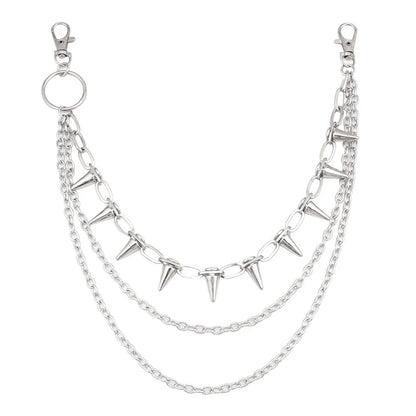 Silver chain with spike designs on a white background