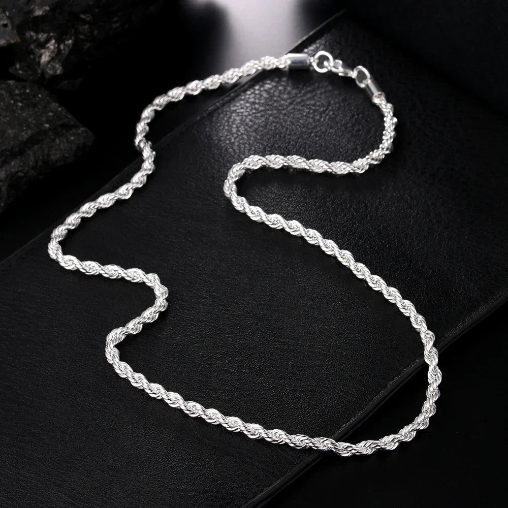 925 Sterling Silver Rope Chain Necklace | 4mm Classic Chain for Women & Men | Everyday Jewelry Gift