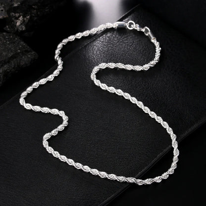 925 Sterling Silver Rope Chain Necklace | 4mm Classic Chain for Women & Men | Everyday Jewelry Gift