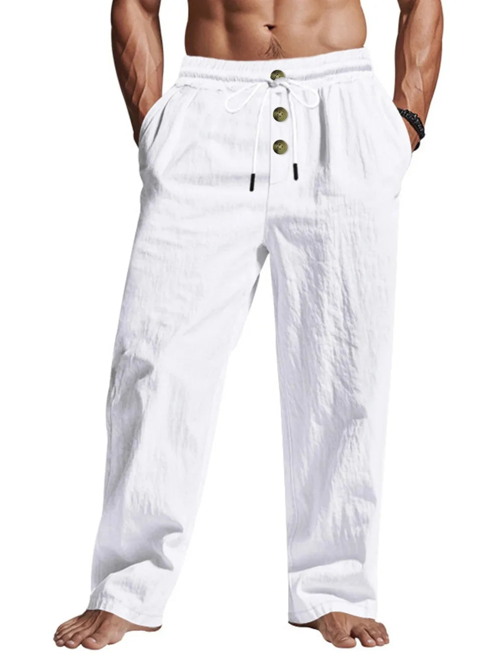 Men's Casual Pants Male Summer Breathable Trousers Solid Color High Quality Sweatpants Hawaiian Beach Sports Jogging Pants