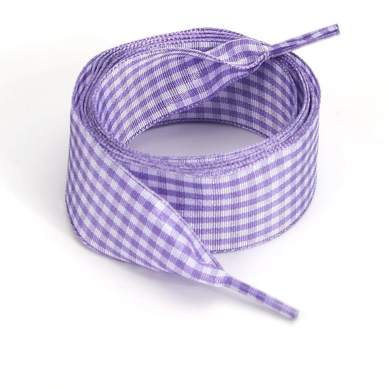 Luxury Pastel Gingham Ribbon Shoelaces | Cute Wide Flat Bow Laces for Sneakers | 1 Pair