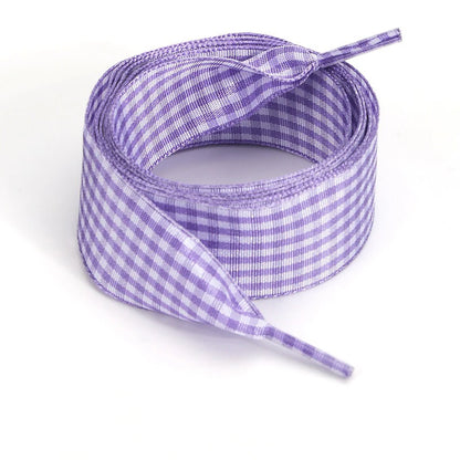Luxury Pastel Gingham Ribbon Shoelaces | Cute Wide Flat Bow Laces for Sneakers | 1 Pair