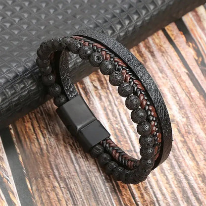Men’s Multilayer Leather Bracelet | Handwoven Design with Magnetic Alloy Clasp