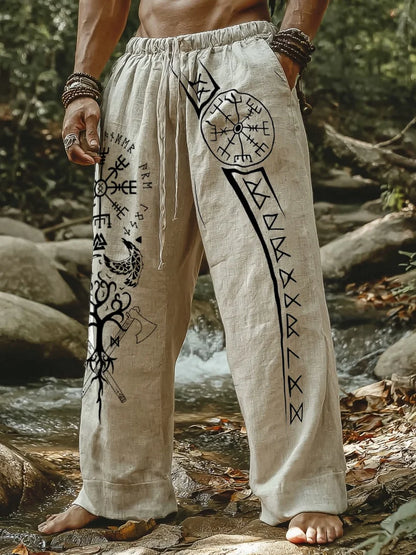 Men's Viking Retro Nordic Totem Two tone 3D Printed Casual Pants Drawstring Straight Leg Pants Summer Beach Pants