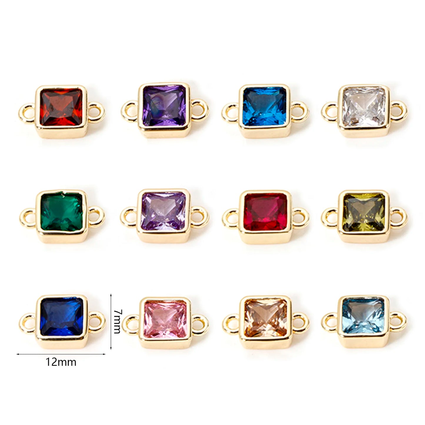 18K Gold Birthstone Connectors | Brass Square Charm Links | 2-Piece DIY Necklace, Bracelet & Earring Jewelry Findings
