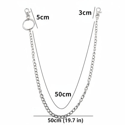 Metal Wallet Chain | Punk Hip Hop Belt Chain with Hook & Keyring | Pants Waist Chain for Keys, Wallets & DIY Accessories