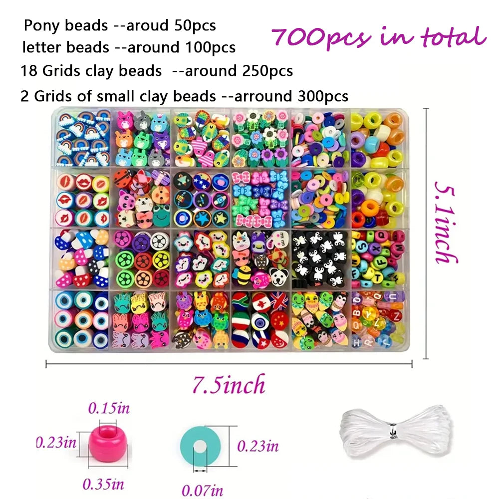 700pc Jewelry Making Kit | Polymer Clay & Acrylic Bead Set | Animal Charms for DIY Bracelets, Necklaces & Beaded Crafts