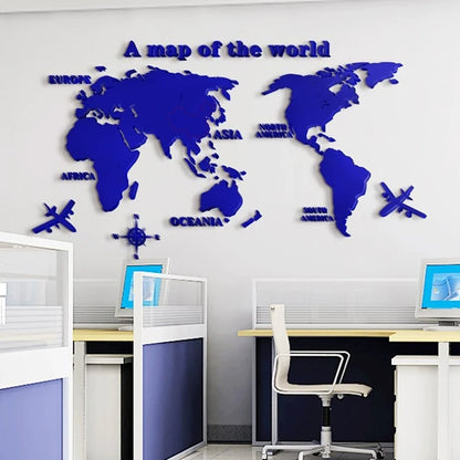 1Pc World Map Wall Stickers Acrylic Creative 3D TV backdrop Wallpaper Decoration Home Living Room Office Interior Decorative