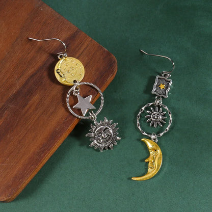 Sun & Moon Face Charms | Celestial Earring Pendants | Asymmetric Jewelry Making Components | Mythology Inspired DIY Supply