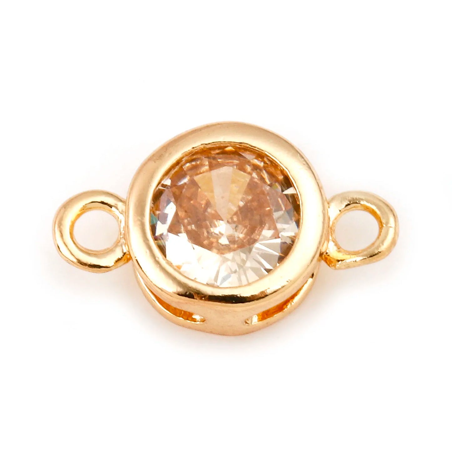 Gold Birthstone Connector Charms | Copper Round Cubic Zirconia Links | 2-Piece DIY Necklace, Bracelet & Earring Jewelry Findings