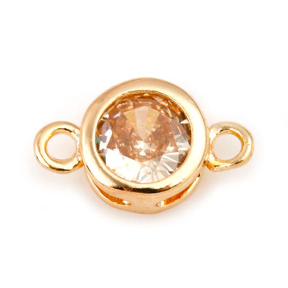 Gold Birthstone Connector Charms | Copper Round Cubic Zirconia Links | 2-Piece DIY Necklace, Bracelet & Earring Jewelry Findings