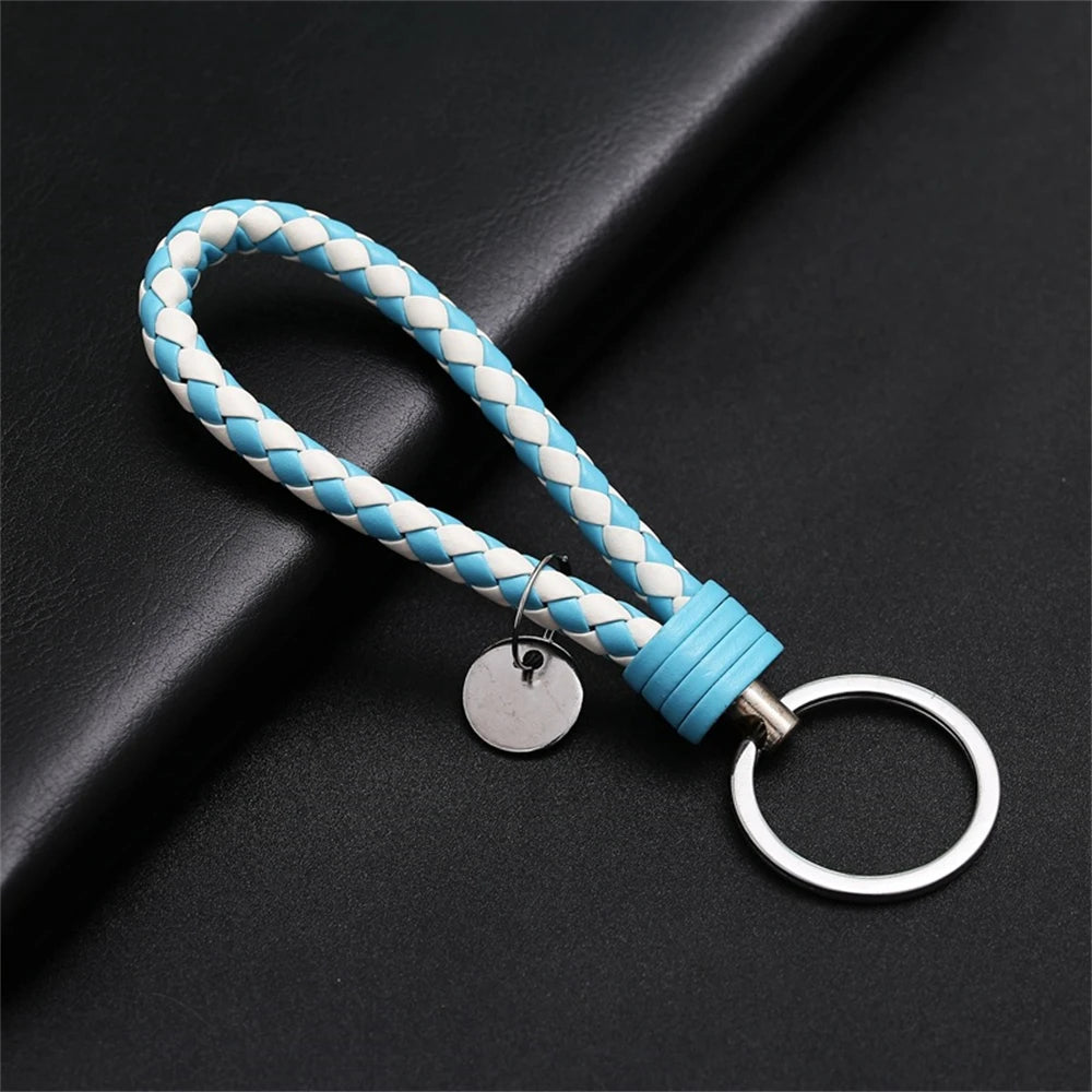 Braided PU Leather Keychain | Woven Rope Keyring with Metal Clasp | DIY Bag Charm, Key Holder & Craft Accessory