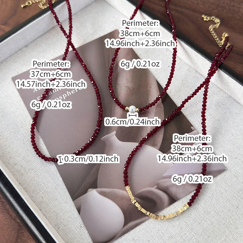 Red Pearl Bead Necklace | Glass Statement Necklace | Elegant Collarbone Jewelry Gift for Women