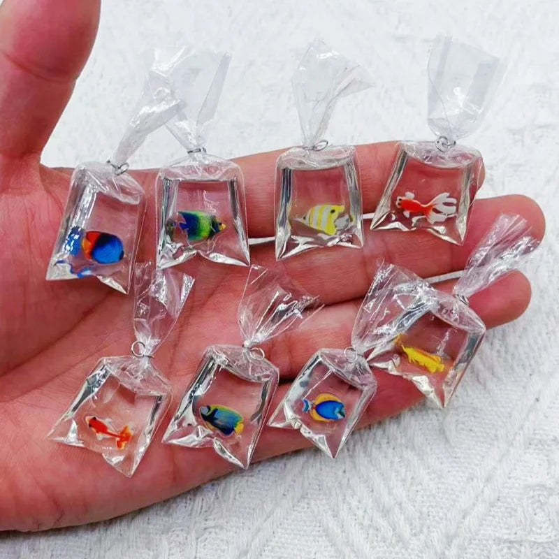Resin Fish Charms | 10 Ocean Water Bag Pendants | DIY Jewelry Making Supplies