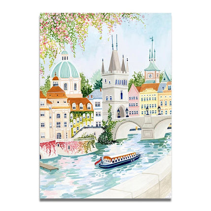 Santorini Lisbon Canvas Wall Art Print Poster Lake Como Central Park Decorative Painting Travel Mural Home Decor Gift Unframed